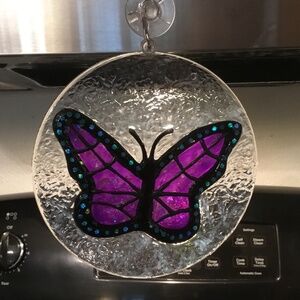 Purple Hand painted stained glass butterfly